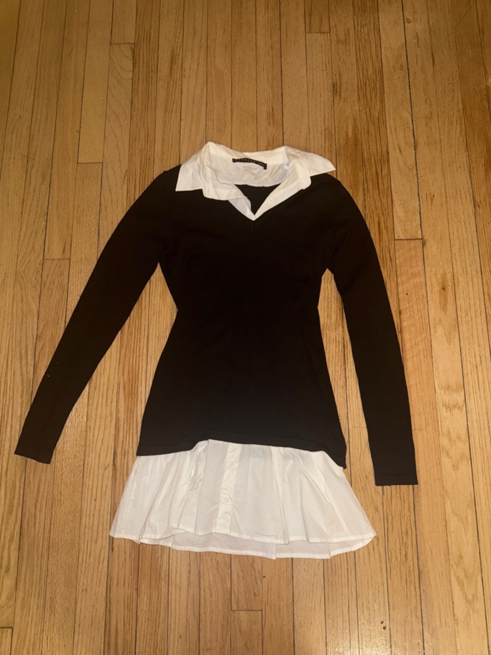 Lioness Black Long Sleeve Knit Dress with White Collar & Hem